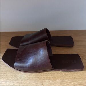 St. Agni Brown Leather Slide Sandals